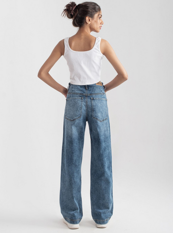 Wide Leg Button Jeans (Dark Blue ) - 1947