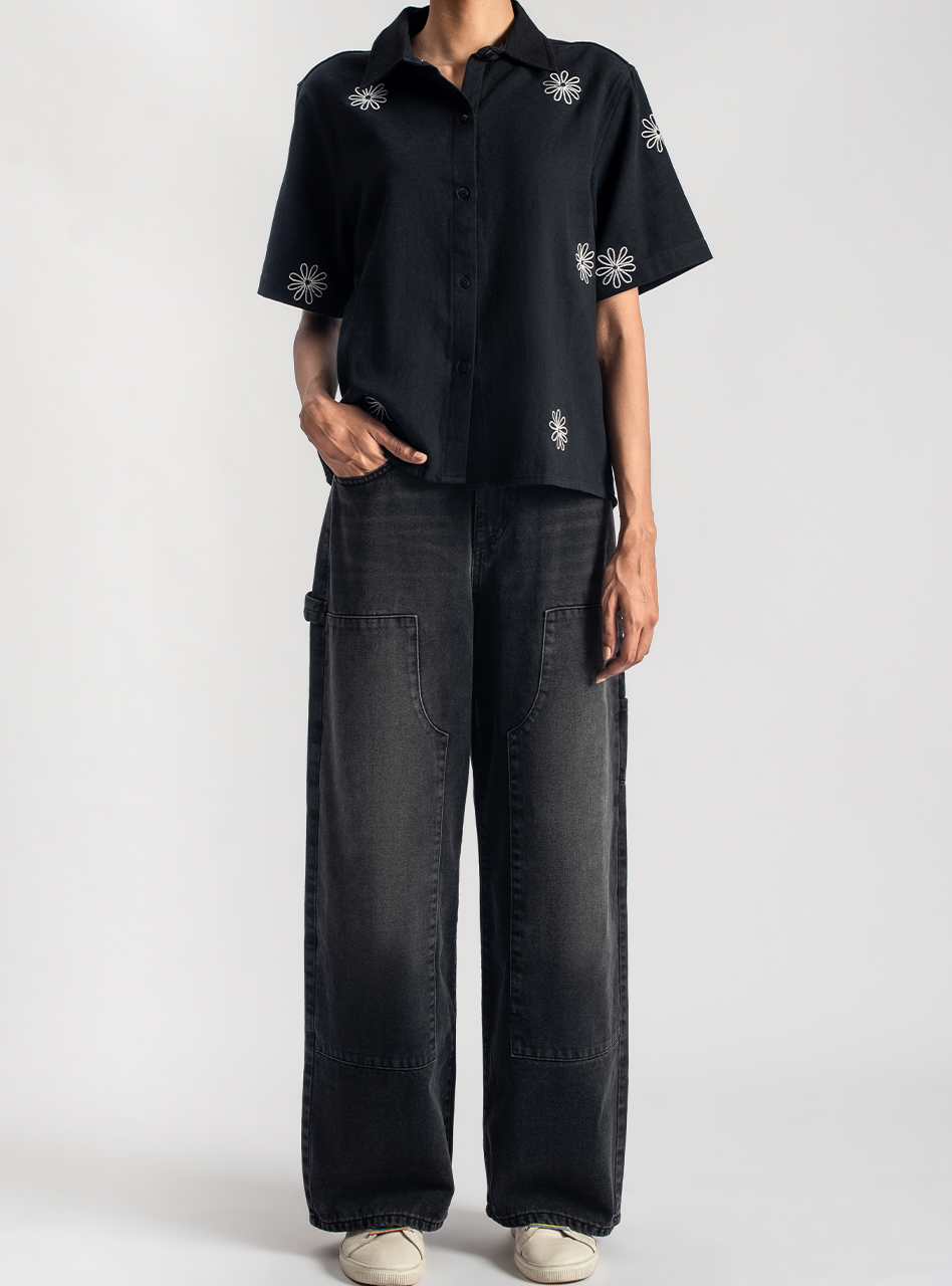 Floral Boxy Shirt ( Black ) - 1947