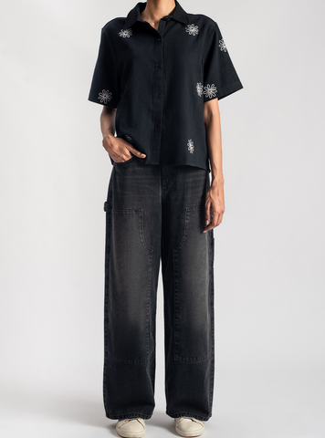Floral Boxy Shirt ( Black ) - 1947