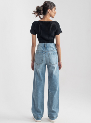 Wide Leg Button Jeans ( Light Blue ) - 1947