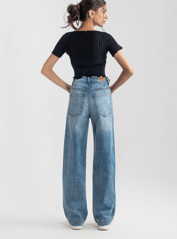 Wide Leg Button Jeans ( Mid Blue ) - 1947