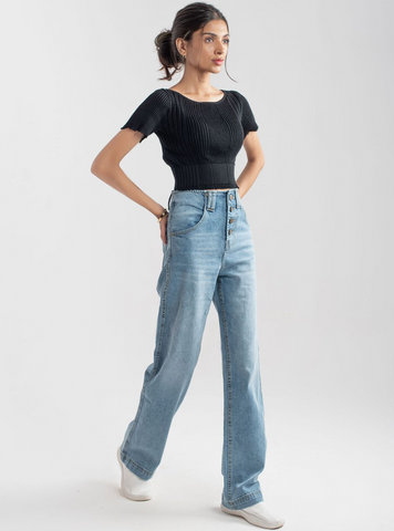 Wide Leg Button Jeans ( Light Blue ) - 1947