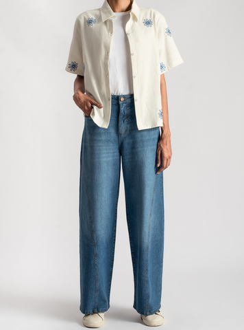 Floral Boxy Shirt ( Blue ) - 1947