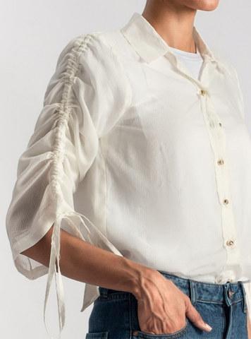Stringed Sleeves Shirts ( White )  - 1947