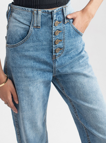 Wide Leg Button Jeans ( Mid Blue ) - 1947