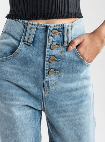 Wide Leg Button Jeans ( Light Blue ) - 1947