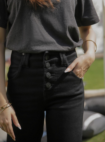 Wide Leg Button Jeans ( Black ) - 1947