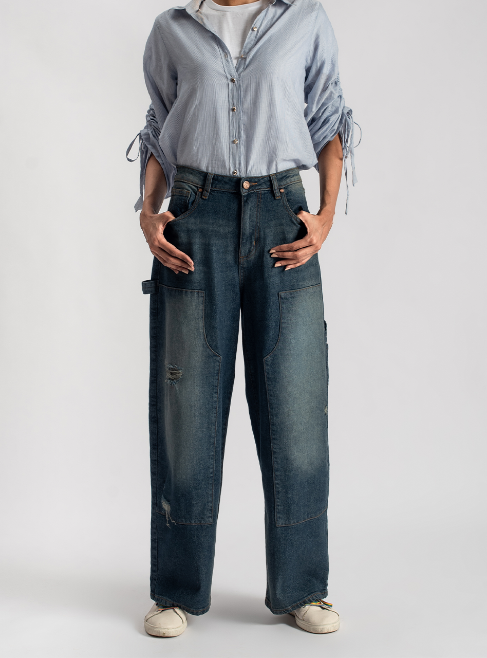 Stringed Sleeves Shirts ( Blue ) - 1947