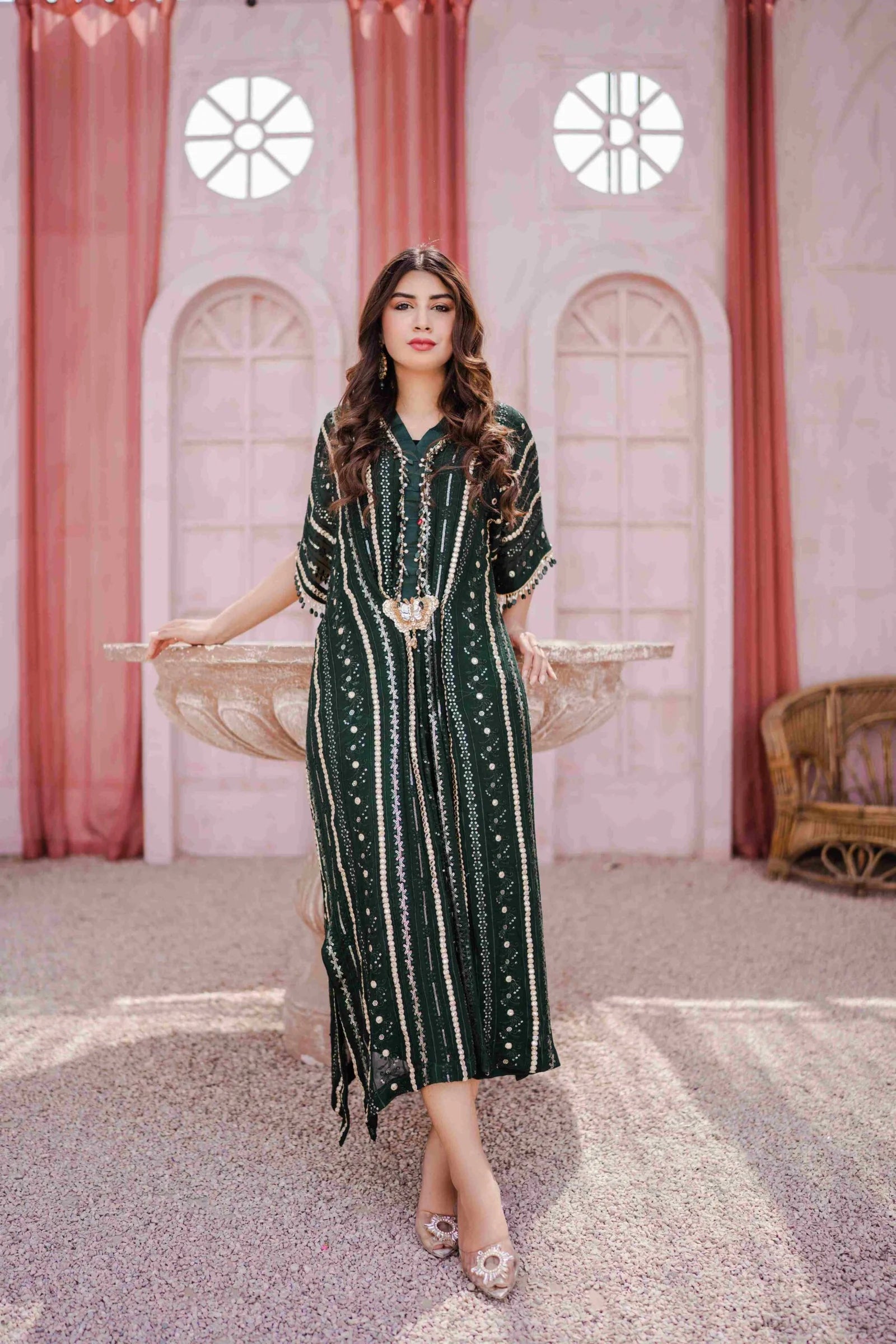 Poison Green Kaftaan - Manaal Arfeen - Label Loft