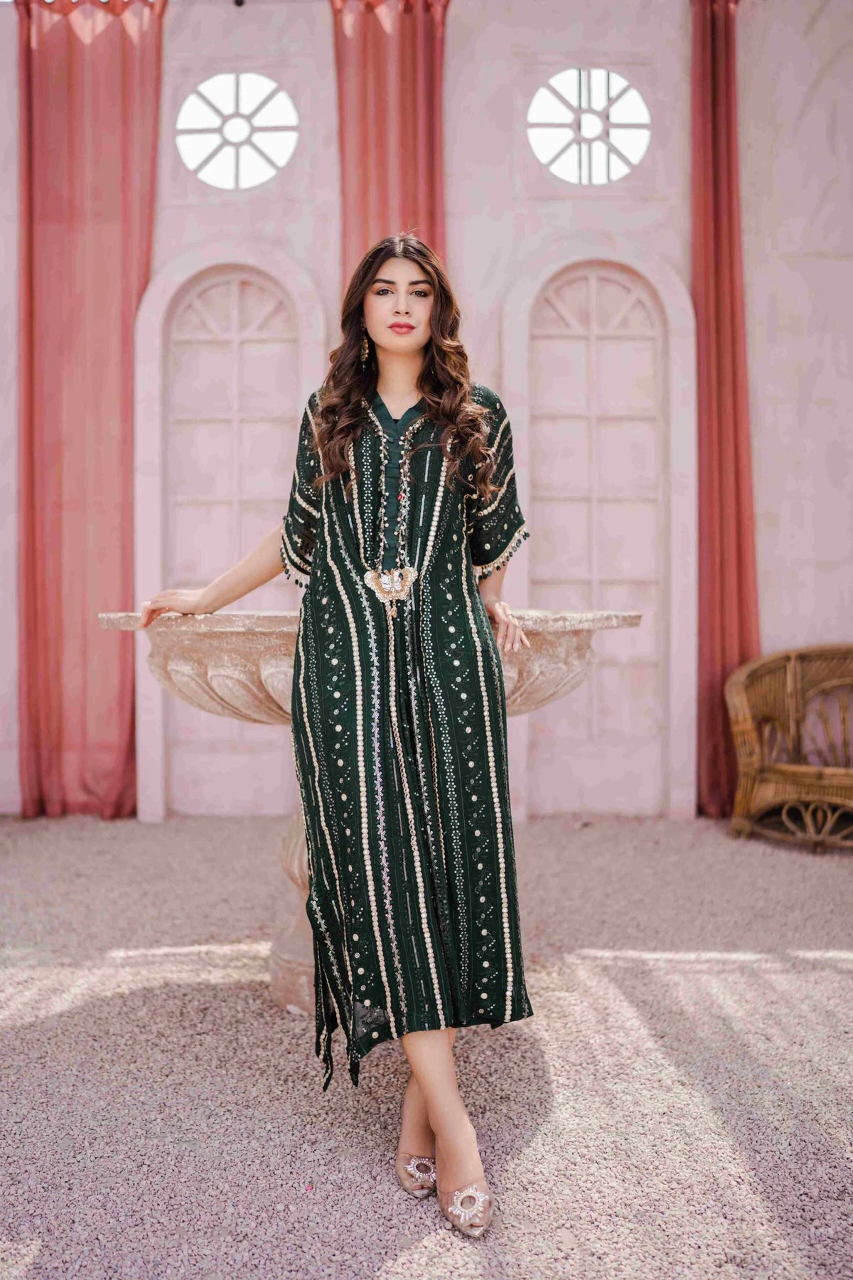 Poison Green Kaftaan - Manaal Arfeen - Label Loft