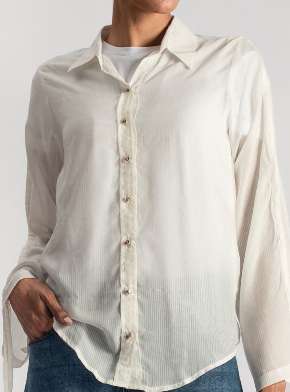 Stringed Sleeves Shirts ( White )  - 1947