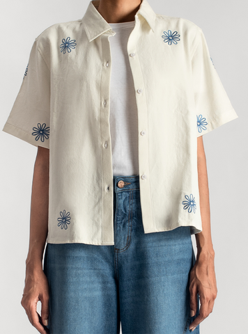 Floral Boxy Shirt ( Blue ) - 1947